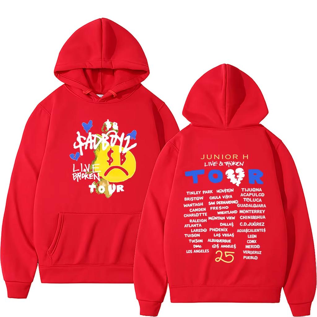 Rapper Junior H Sad Boyz Sad Boyz Live & Broken Tour Hoodie Men Women Hip Hop Fashion Oversized Vintage Printed Sweatshirt