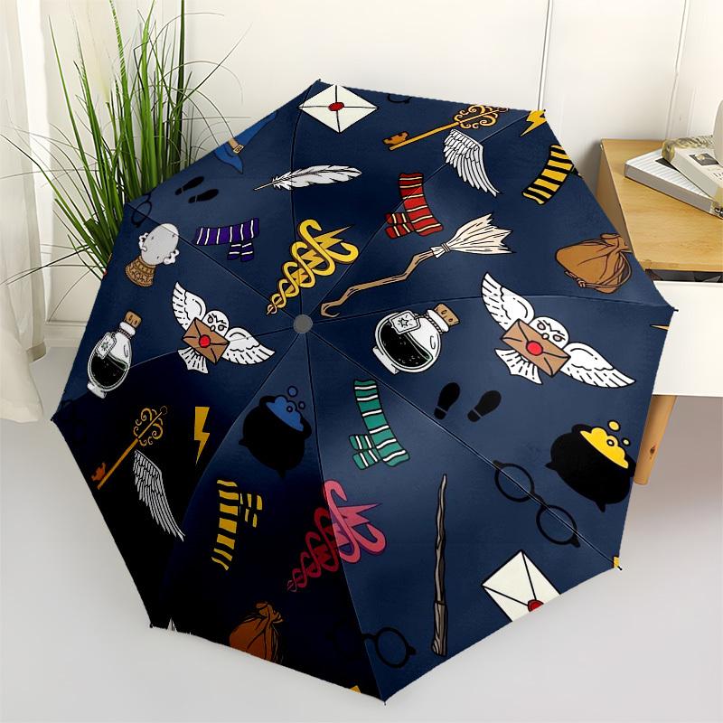 1pc Hogwarts Magical Icons Umbrella with Plastic Handle,Cartoon Pattern,Suitable for All Seasons Multi-functional Umbrella477