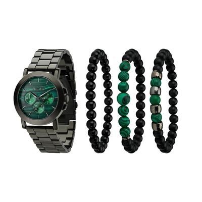 [TIME100] Gift Set: Men's Watch and Bracelet, Gift Wrapping (Green)