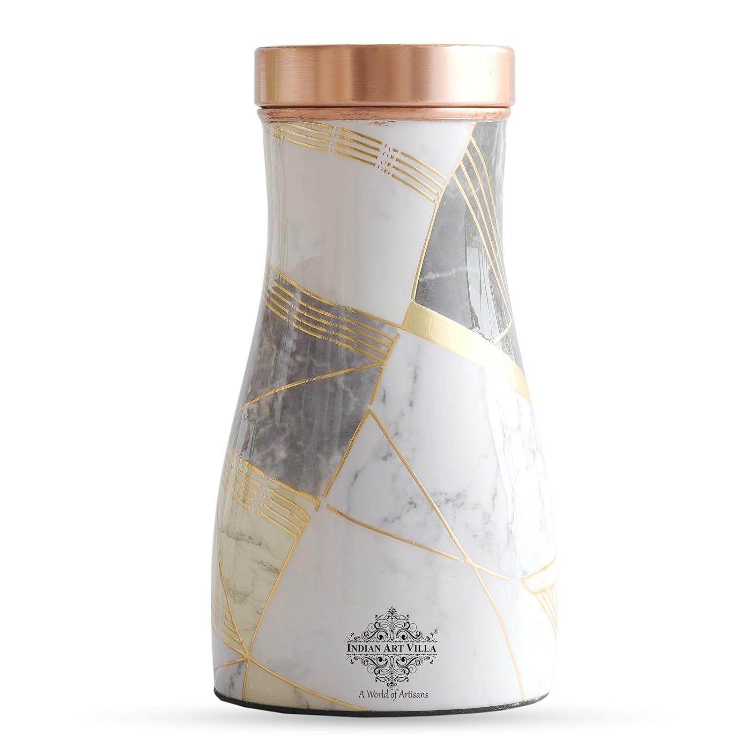

Gold Marble Print Copper Water Bedroom Bottle, Designer Copper Drinkware, Volume- 950 ML