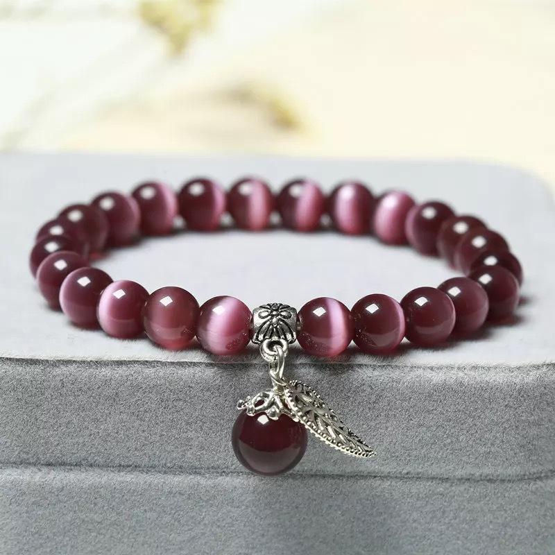 

Natural Color Agate Cat Eye Stone Bracelet For Women Beaded Bracelet Aesthetic Bangles Jewelry кофейный