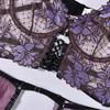 TERMEZY Sexy Lace Lingerie French Thin Transparent Underwear Female Embroidery Brassiere 3-Piece Exotic Bra and Garter Thong Sets