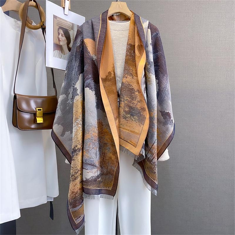 

Дизайн Масло Цветочный Принт Кашемировый Шарф Женский Зимний Пашмина Шали и Накидки Толстый Теплый Буфанда Столы Одеяло Роскошь 70x185cm