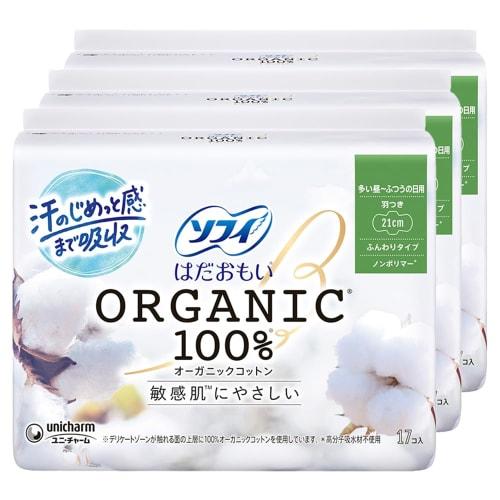 

Sofy Hadaomoi Органические хлопковые гигиенические прокладки, для обильных выделений, для обычного дневного использования, с крылышками, 21 см, 17 прокладок x 3 упаковки (51 подушечка) (Гигиенические прокладки)