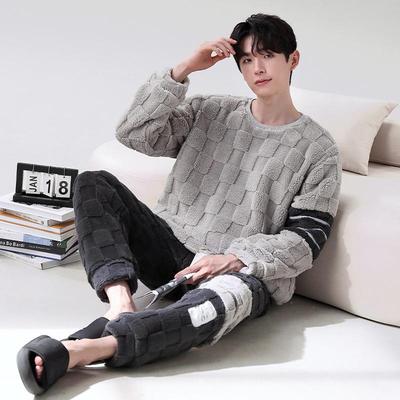 Men's Winter Thickened Coral Fleece Pajama Set - Advanced Gray, 2025 Two-Piece Homewear.