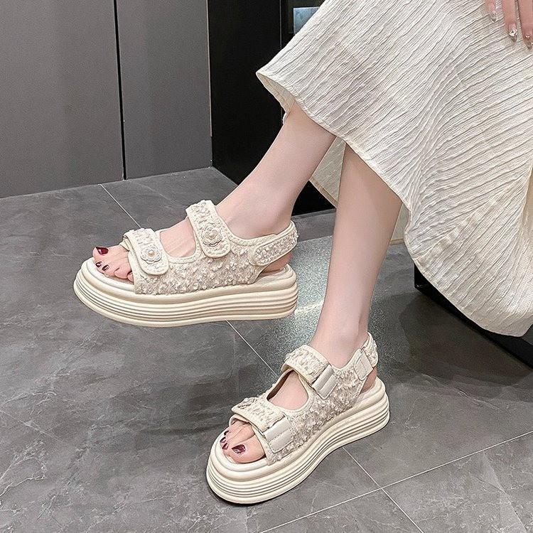 Sandals Women's Outer Wear 2025 Summer New Velcro Women's Shoes Sequins Platform Beach Shoes