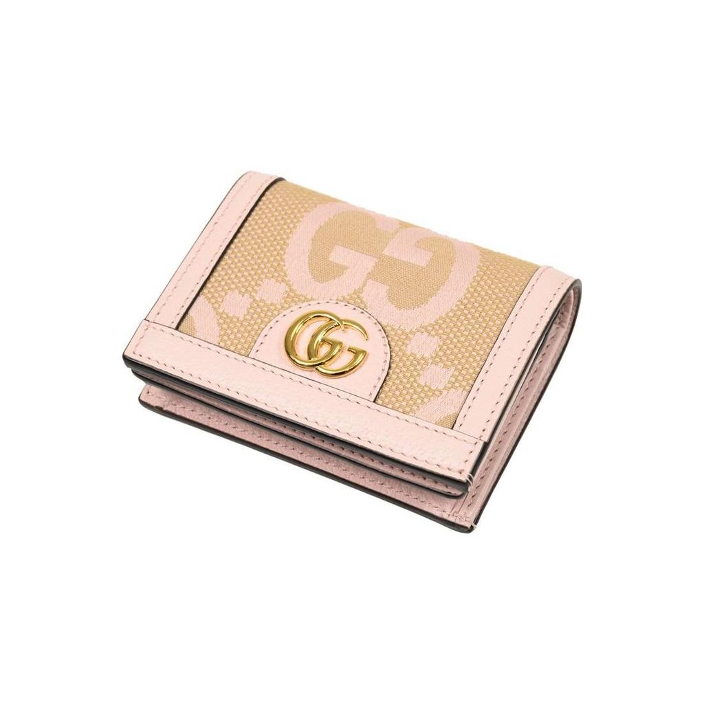 Gucci Portafoglio Mini Ophidia in Tela GG Beige Pelle Rosa Hardware Doppio G Dorato Porta Carte da Donna per il Pendolarismo Quotidiano 523155-UKMBG-9550