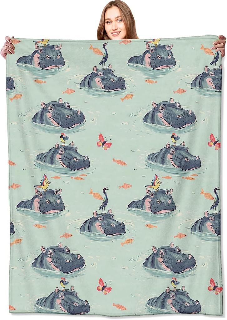 VODRM Cartoon Hamster Wohndecke xin Aquablau Niedliches Tierdesign Leichter Weicher Fleece für Sofa Bett Zimmer Dekoration Geschenke für K