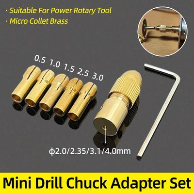 7 szt. Zestaw Mini Mikro Adapter Uchwytu Wiertarskiego 0,5-3mm Mosiężna Tuleja Zaciskowa 2,0/2,35/3,17/4,0mm Uchwyt Wałek Silnika Elektrycznego Mocowanie Narzędzia Obrotowe