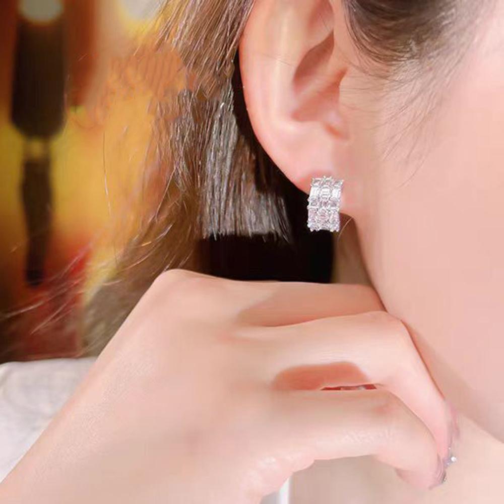 Simple Silver Color Geometric Drop Earrings Ladies' Sparkling White Zircon Wedding Earrings Fine Jewelry Gifts
