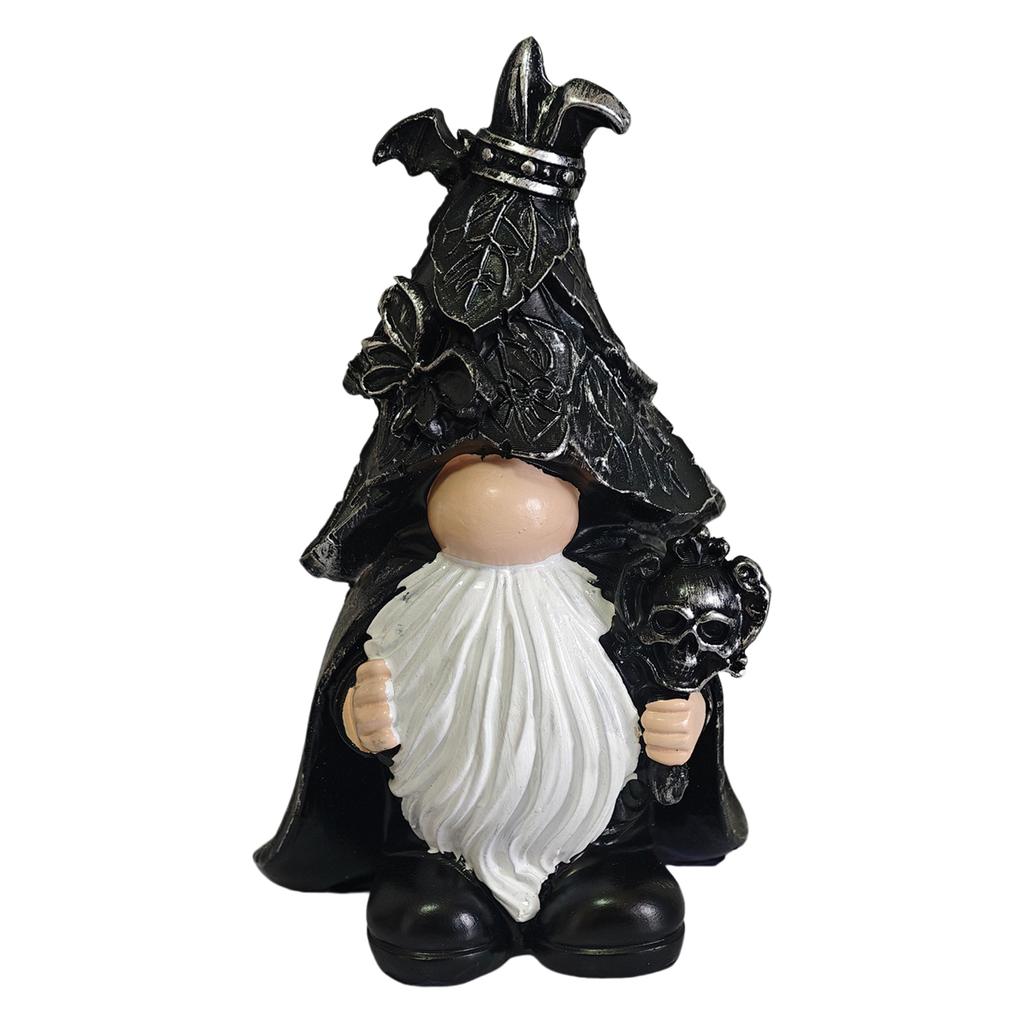 Halloween Resin Vintage Gnome Ornament with Skull & Bat Wizard Gnome Statue for House Bedroom Living Room Holiday Gifts
