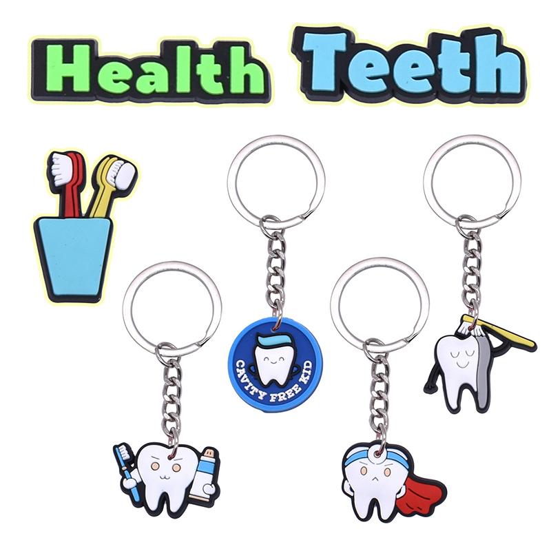 10 Pcs Dental Tooth Shape Model Simulation Keychain  Keyring Cartoon Lovely Girls Kids Gift Pendant Teeth Key Chain