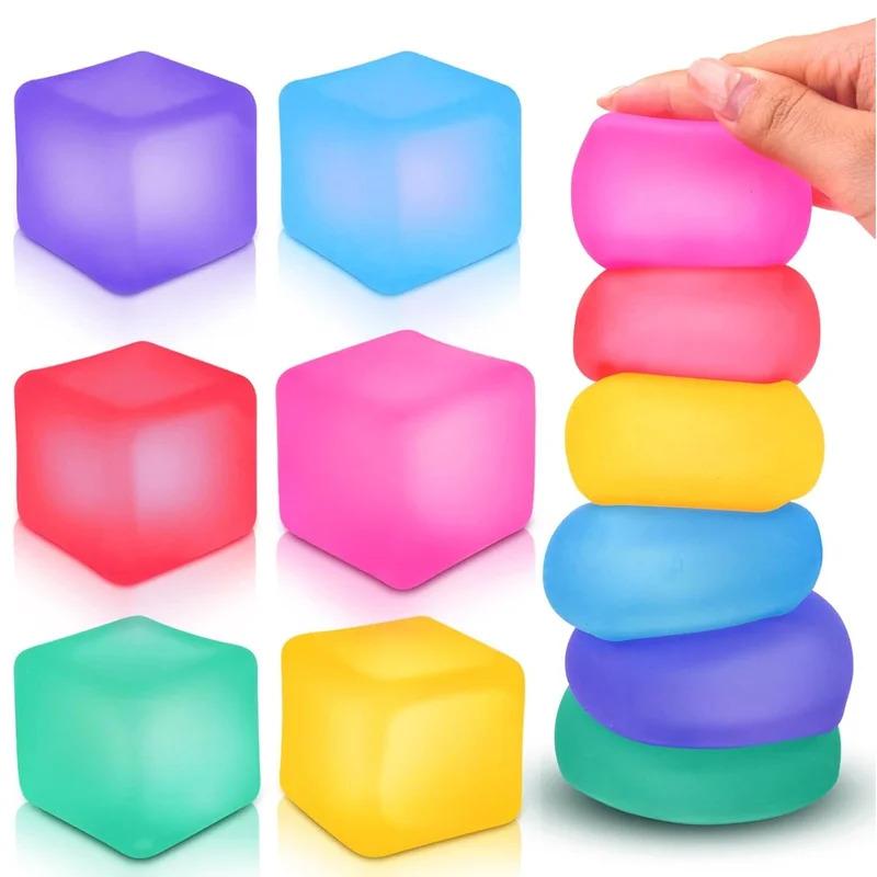 Squishy Stress Relief Cube With Gel Beads, Pocket Fidget Toy For Focus & Relaxation - Anti-Anxiety Sensory Tool For Office