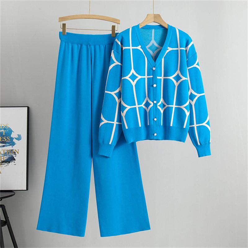 Women's Autumn And Winter Knitted Wide Leg Pants Sweater Suit Loose And Stylish Two Piece Suit