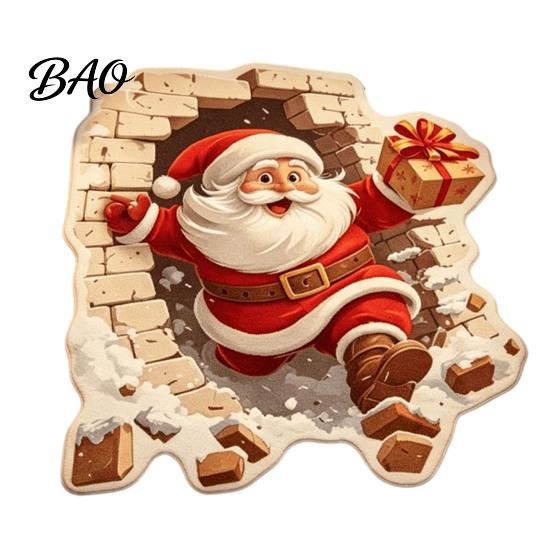 Soft Imitation Cashmere Rug Christmas Entrance Mat, Santa Claus Entryway Rug, Non-Slip Indoor Decoration for Kitchen Bathroom Home Xmas Holiday Decor