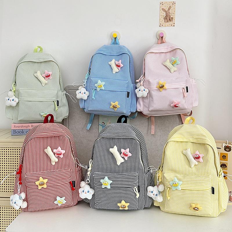 New Summer Fresh Checked Primary School Student Schoolbag Cute Backpack for Junior High School Students
