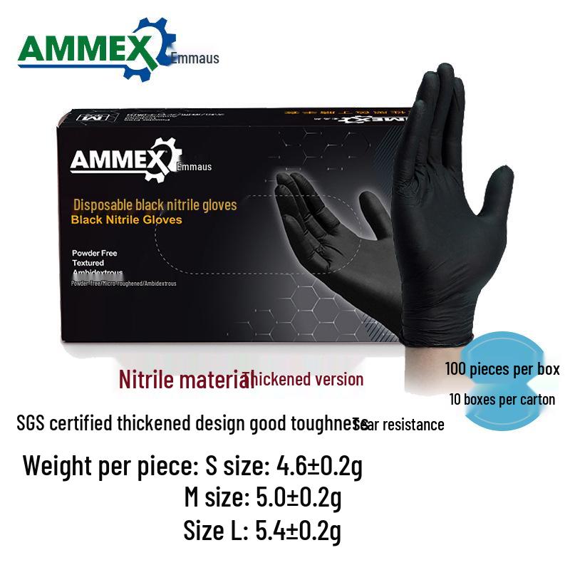 AMMEX Black Thickened Nitrile Disposable Gloves for Food, Laboratory, Industrial Protection M / Medium