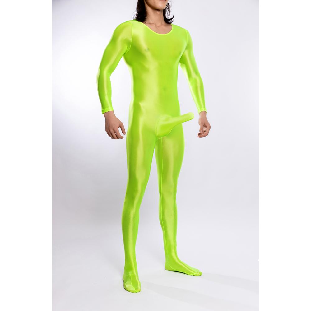 M-XL Glänzender Nylon Catsuit Bodystocking Penis Hülle Bodysuit Strumpfhose Sexy Leotard Einteiliger Unitard Dessous Pyjama Körper