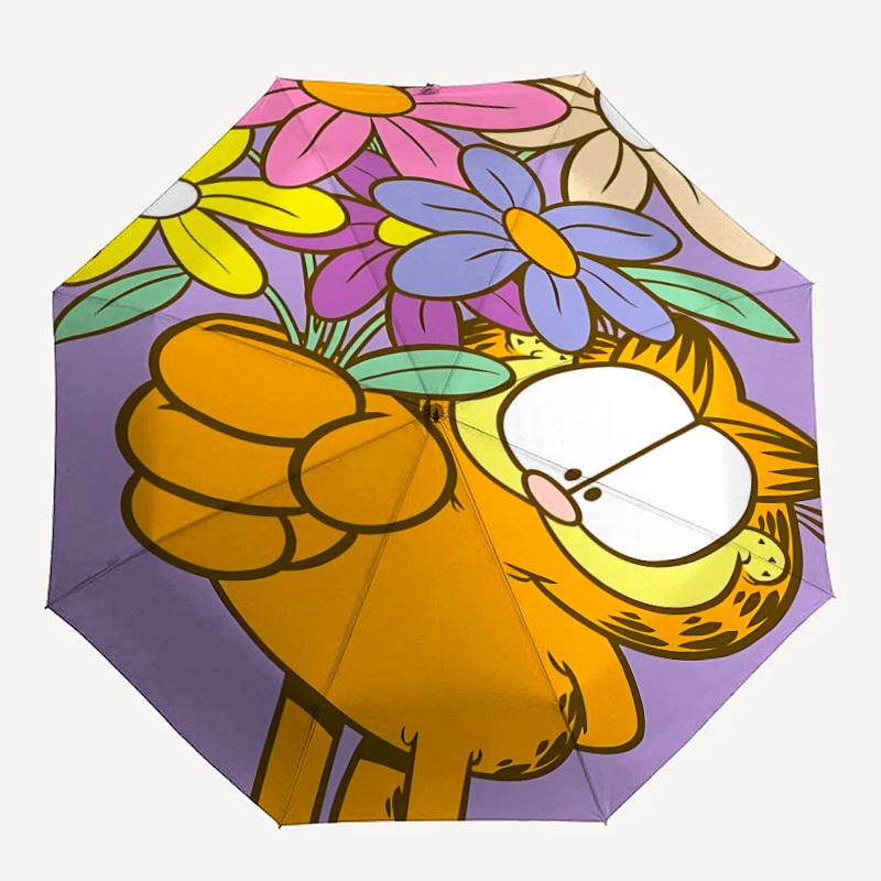 

1pc Garfield Cat Automatic Open/Close Folding Umbrella, Windproof 8-Rib Construction, Lightweight Travel Umbrella for Women/Men 33