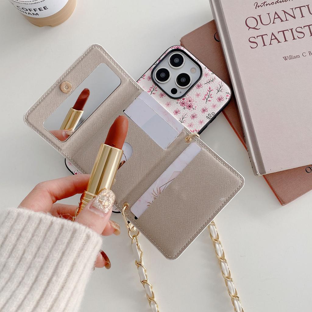 Vintage Floral Lanyard Wallet Case Mobile Phone Case for iPhone 17Air 16e 11 12 13 14Plus 15Pro MaxPU Leather Full Coverage