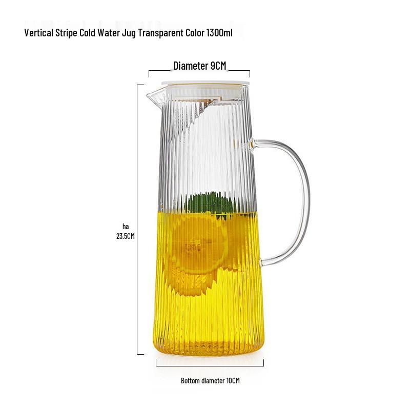 

Japanese Heat-Resistant Glass Pitcher: Vertical Stripe, Large Capacity, Explosion-Proof for Cold Water, Juice, or Flower Tea