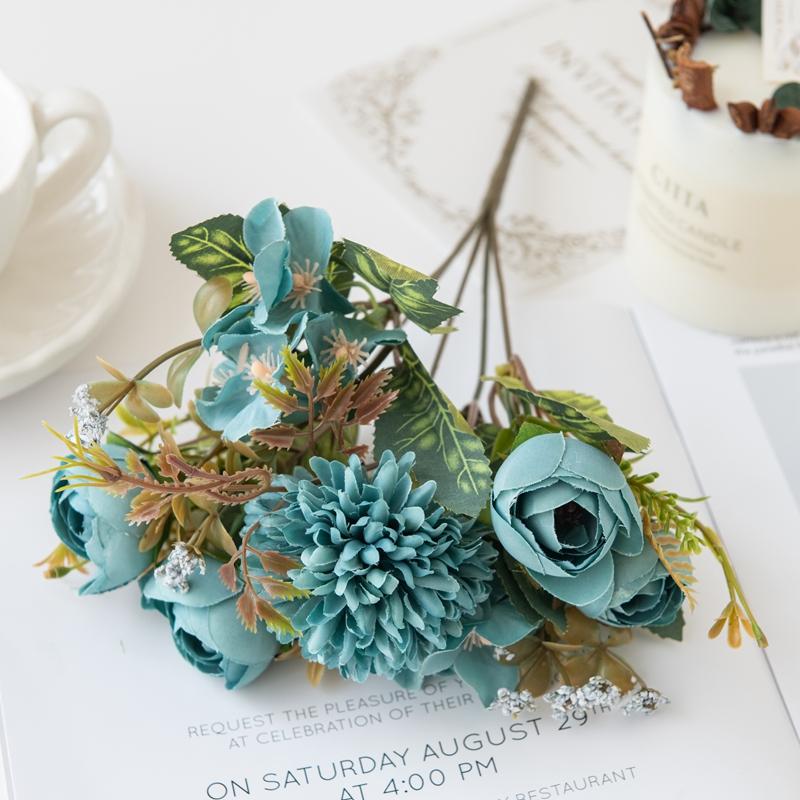 Artificial Flowers Cheaper Tea Rose Buds Diy Candy Box Vase for Home Room Decor Christmas Garland Wedding Bouquet Silk Hydrangea