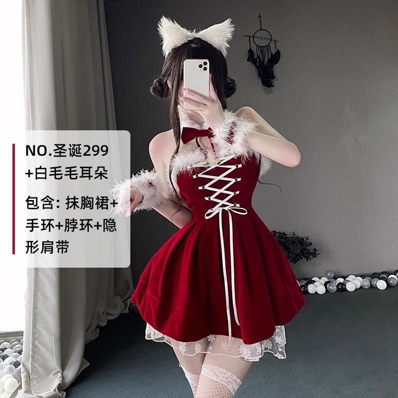 Christmas Kitten Sexy Can Wear Pure Desire Nightgown Small Chest Big Pajamas Women Autumn and Winter Halloween Christmas Uniform