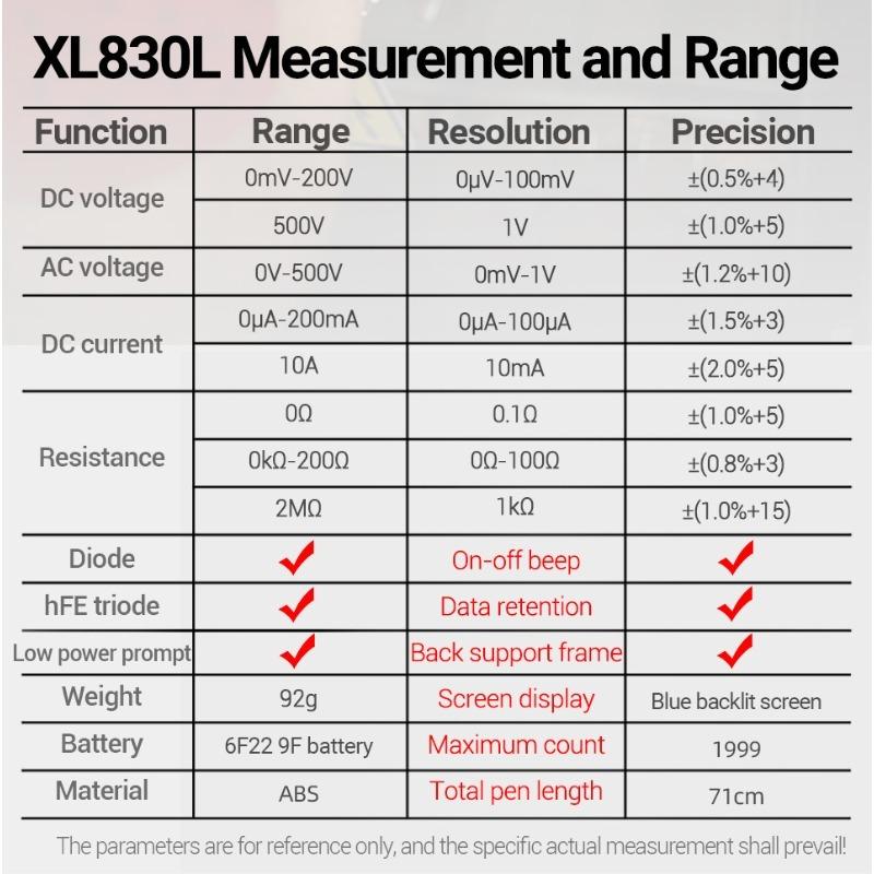 ANENG XL830L Digital Multimeter High-precision Voltage Current Meter Intelligent Portable Small Multimeter Transistor Data Hold