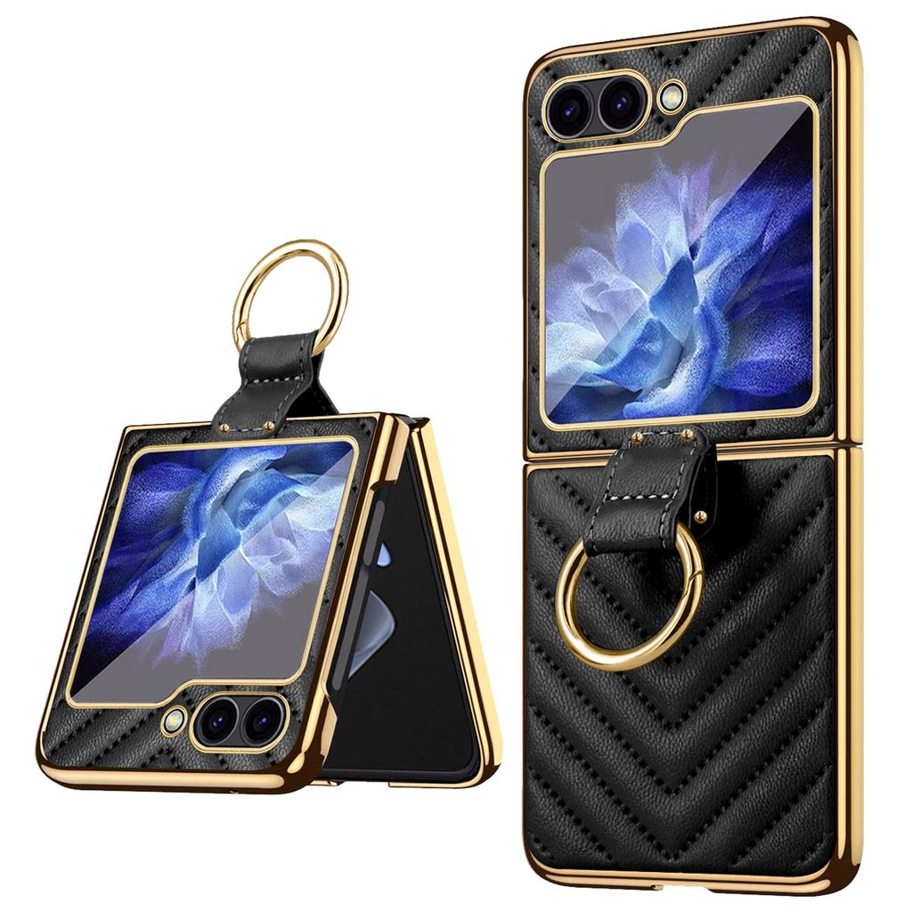 Für Samsung Galaxy Z Flip7 FE 5G/Z Flip6 5G Hülle V-förmiges Muster Ständer PC Handyhülle