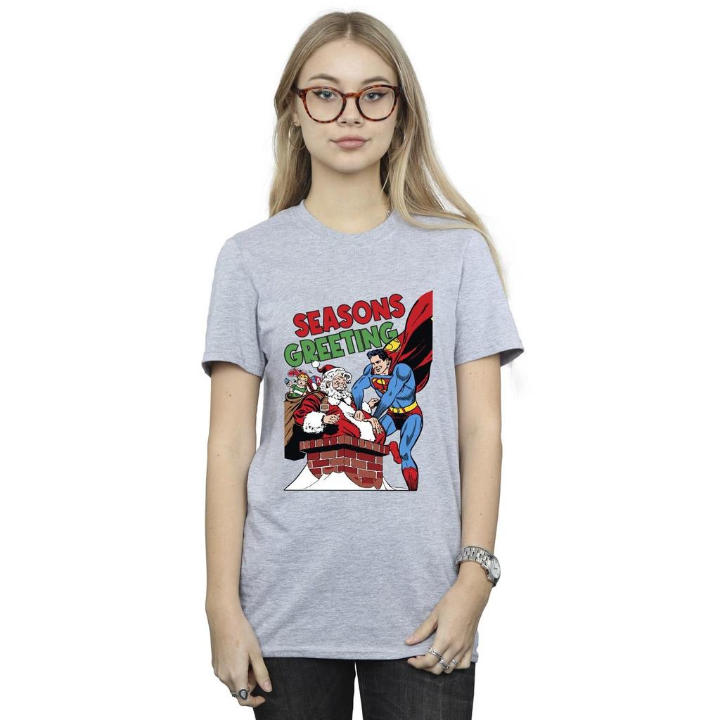 DC Comics Womens/Ladies Superman Santa Comic Cotton Boyfriend T-Shirt
