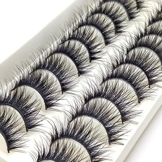 10Pairs False Eyelashes Thick Reusable Synthetic Fiber Naturals Cruelty-Free False Lashes for Daily Life