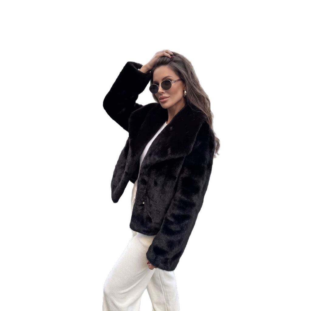 European And American Fur Big Lapel Artificial Fur Imitation Mink Coat Short Fashion Fox Fur Coat Fluffy Hair