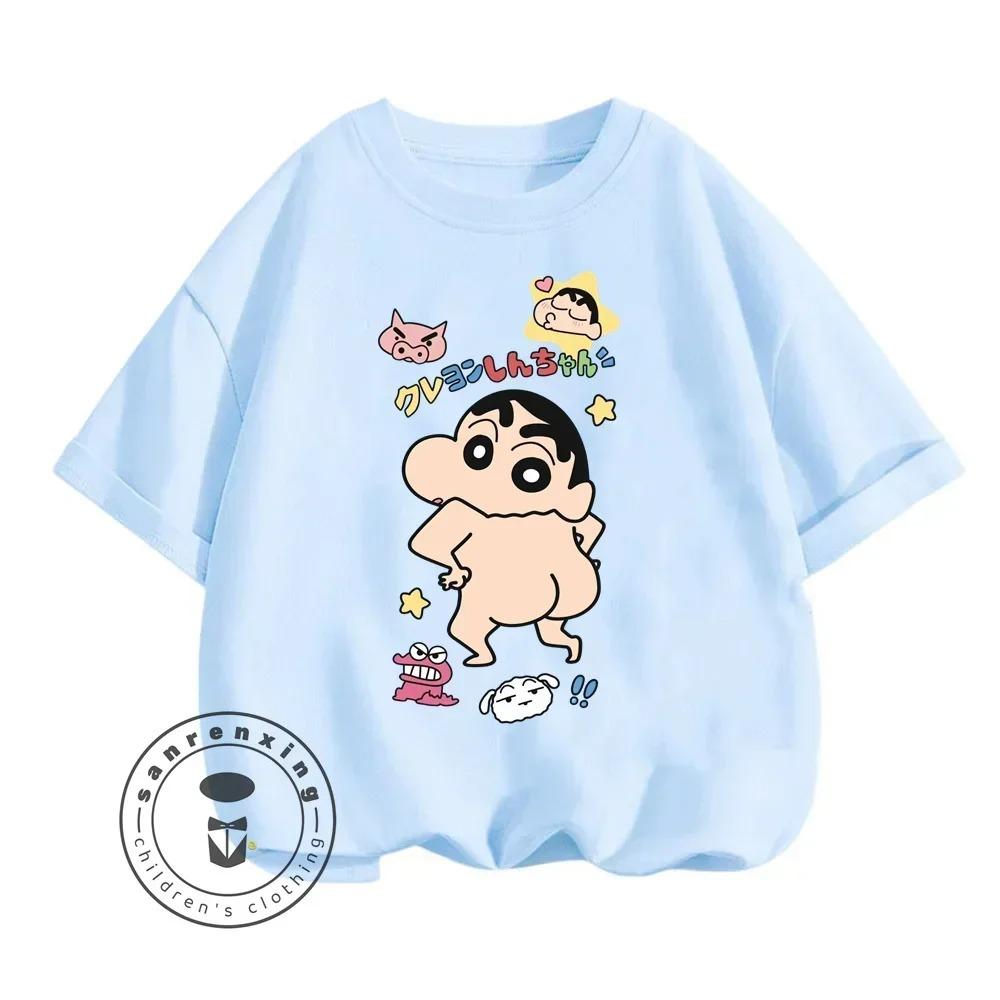 Summer Hit Crayon Shin-chan Animated Cartoon Character Print Design O-neck Soft and Comfortable Summer Kids Short-sleeved Shirt