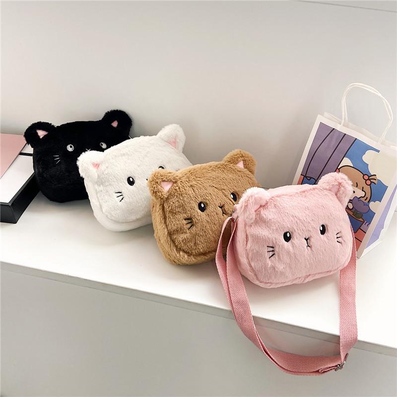 Cat Fashion Cartoon Children Shoulder Crossbody Bag With Soft Plush Kids Gift