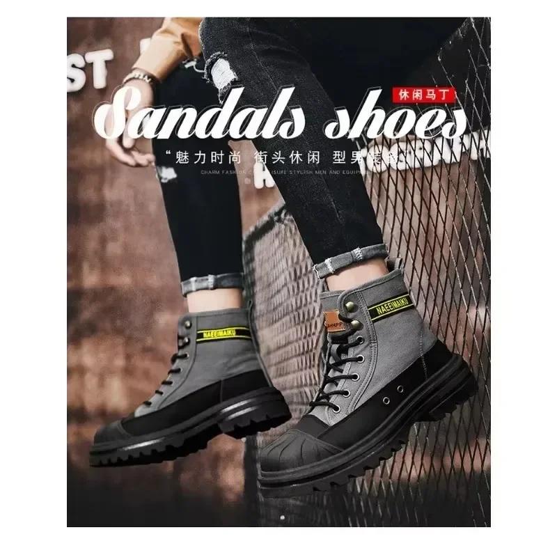 2024Men's Shoes Autumn and Winter Breathable High-top Boots Heightened Thick-soled All Match Canvas Casual Shoes Mens Boots