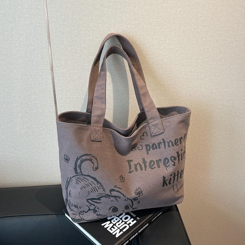 Casual Large-capacity Canvas Tote Bag Women's New Fashion Going Out Portable Shopping Bag Commuter Shoulder Bag