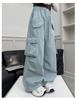 Girls' Wide-Leg Cotton Work Pants with Big Pockets - Autumn 2026 Style for Medium to Large Children, Casual Straight-Leg Long Pants