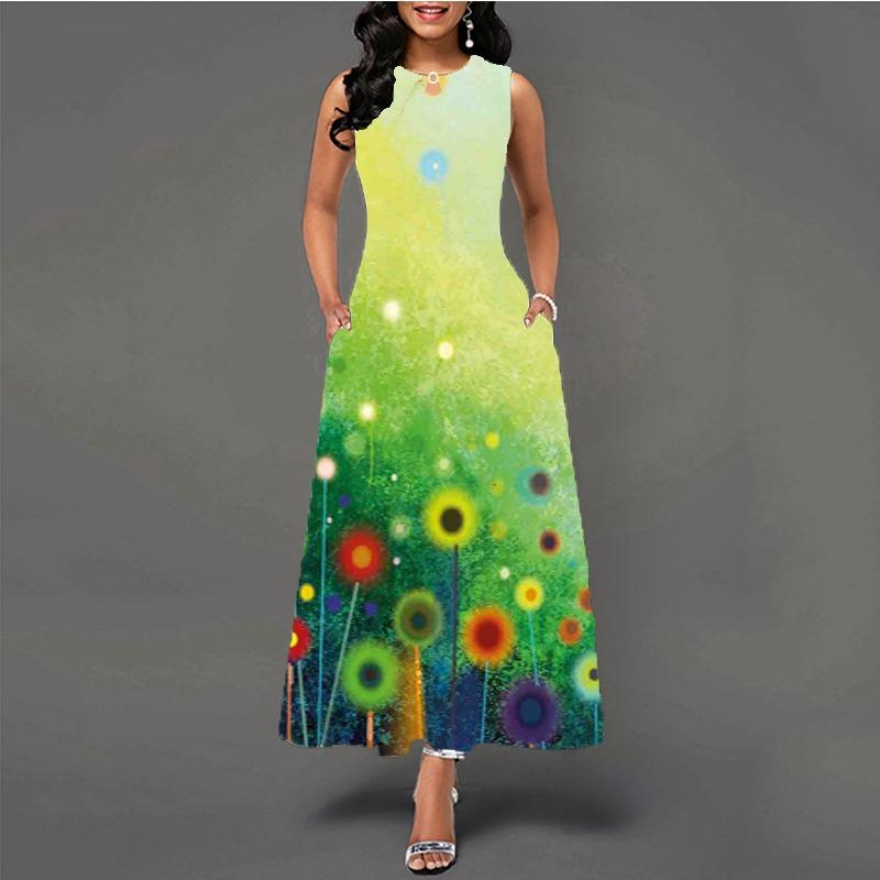 Women's clothing European and American style large size dress digital printing sleeveless pendulum elegant