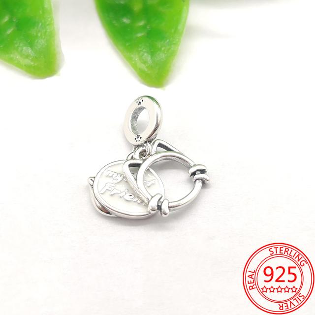 Real 100% 925 Sterling Silver Colorful Rainbow Pendant & Dream Catcher Heart Charm Fit Fashion 3mm Bracelet Romantic Gift
