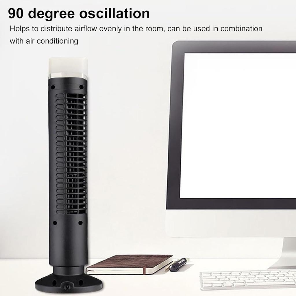 Bladeless Tower Fan 90 Degree Oscillating Quiet Portable USB Desk Fan,34 dB Quiet Electric Cooling Fan with Light for Home Bedroom Office (Black)