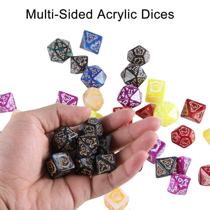 7Pcs Dragon Pattern Acrylic Polyhedral Dices Replacement Role Playing Game Dices Tabletop Game Accessories Enduring