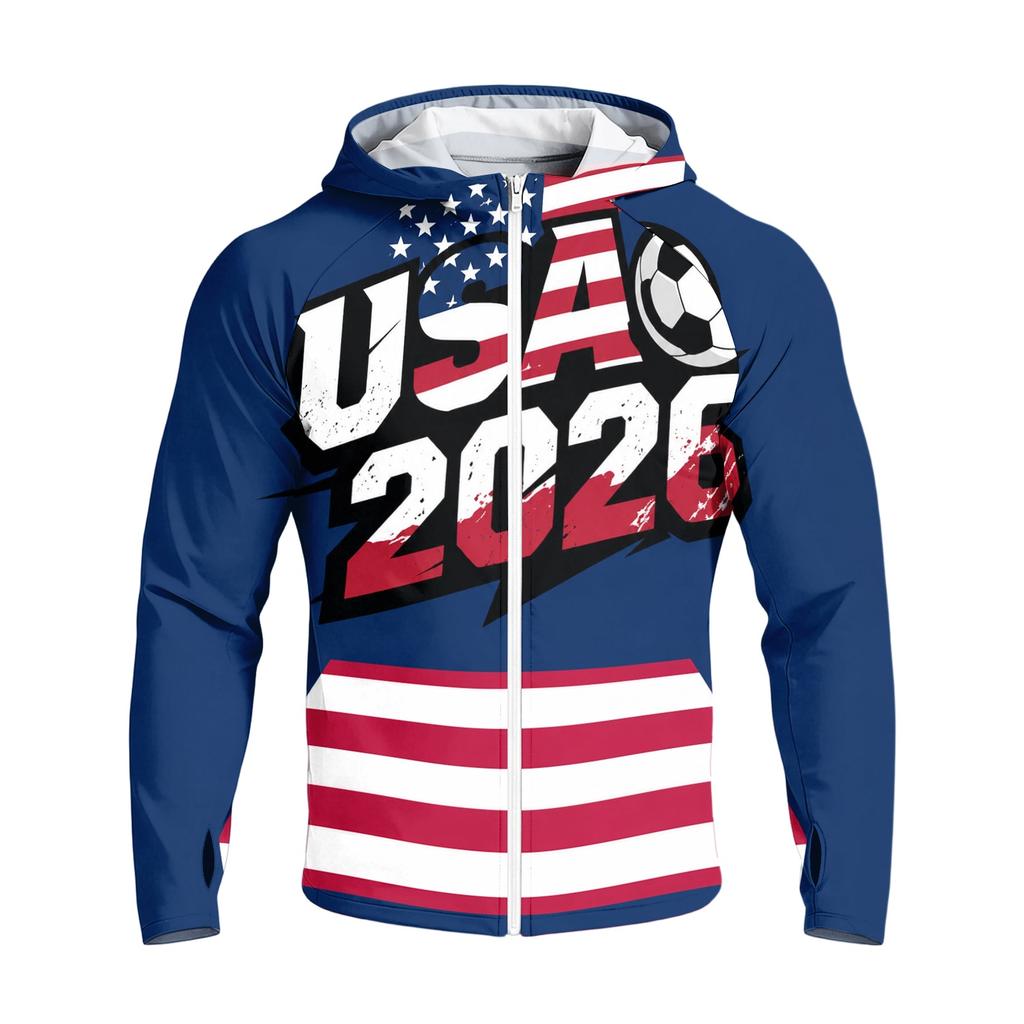 Men's Casual Raglan Sleeve Hooded Long Sleeve Sun Protection Jacket Lightweight Breathable Sportswear with Full Zip Front