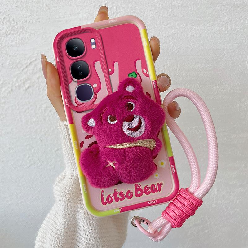 KEYSION Cute 3D Cartoon Plush Case for VIVO V40 Lite V40 SE 80W with Lanyard Soft Silicone Shockproof Phone Cover for VIVO Y19S Y200 5G
