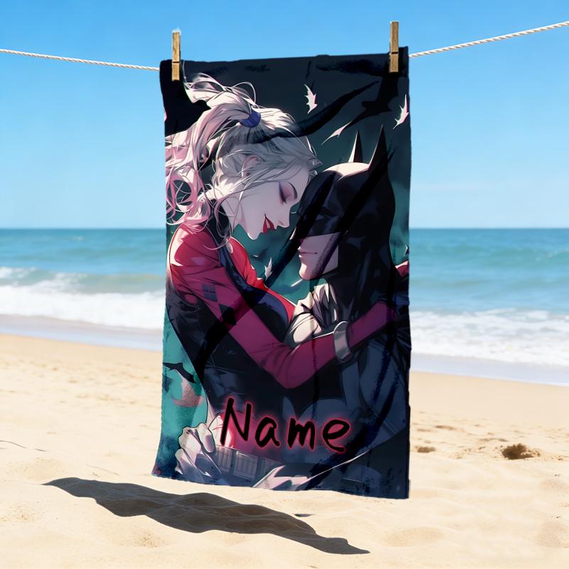 Custom Name Harley Quinn Stylish Digital Printing Beach Towel Quick‑Drying Absorbent Blanket for Beach Pool Gym Travel