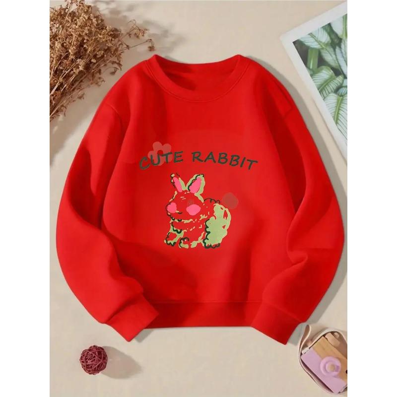 European sizes Kids' Crewneck Sweatshirt - Cute Rabbit with Flower And Apple , Sportswear And Casual Wear, Soft And Comfortable, Children's Clothing