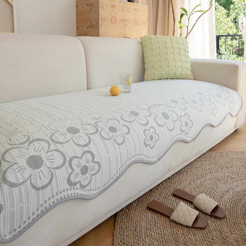 

Summer Cool Ice Silk Sofa Cushion New Special-Shaped Straight Row Seat Cushion One-Piece Fixed Non-Slip Cover Towel 70*70cm