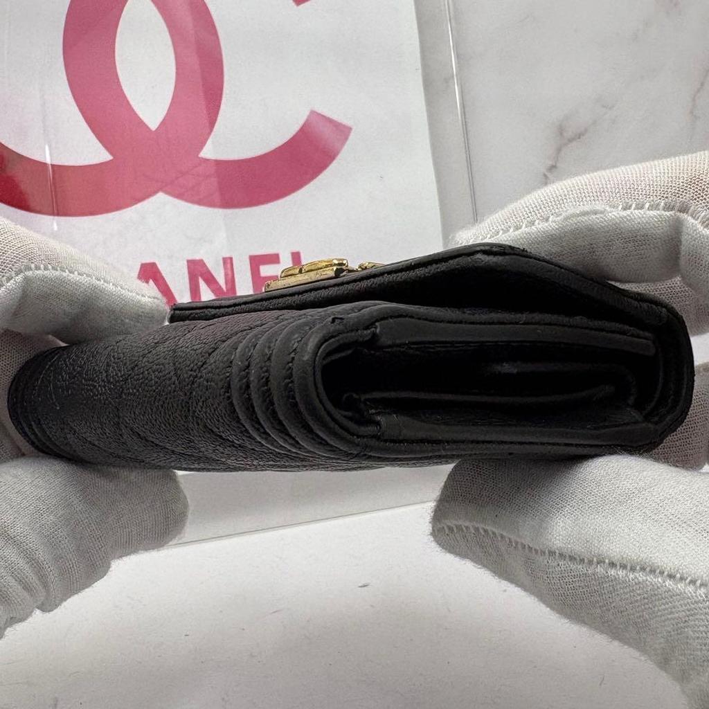 Used CHANEL Boy Chanel Trifold Wallet Caviar Skin Black
