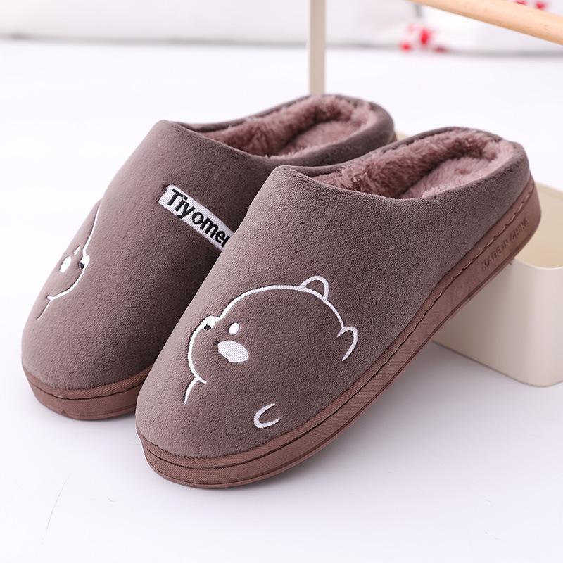 "Korean Cartoon Bear Plush Cotton Slippers: Indoor/Outdoor, Cozy, Warm, Unisex"