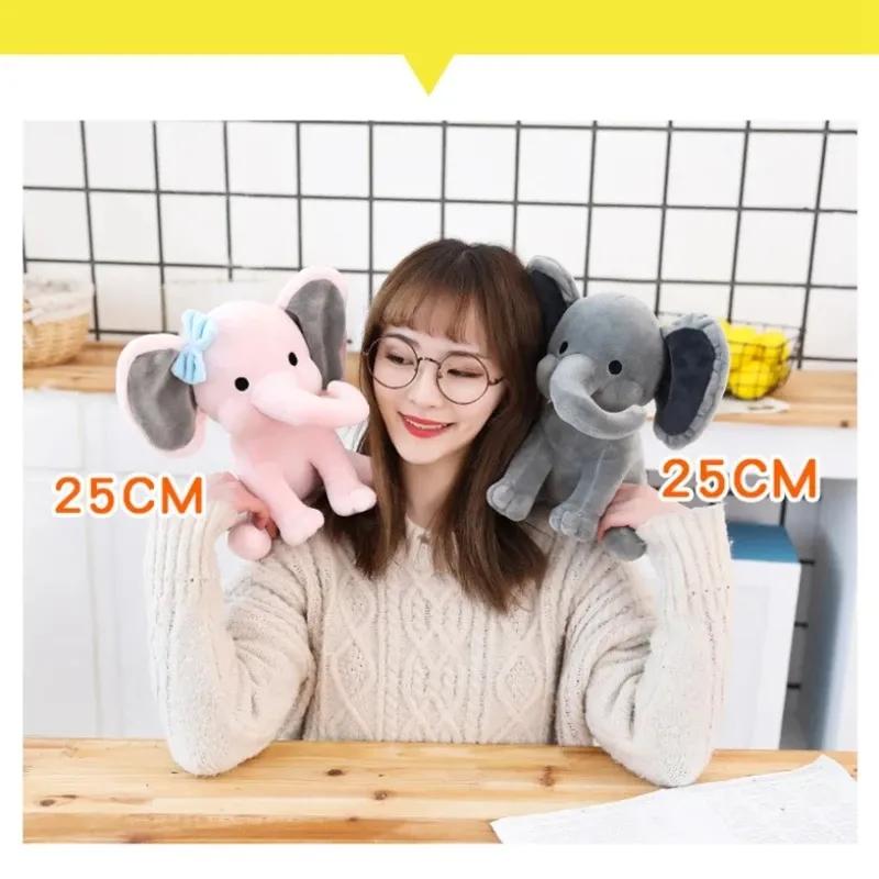 25cm Gray Pink Elephant Plush Toy Soft Kawaii Sleeping Pillow Doll Comfortable Soothe Animal Stuffed Plush ideal for Children Baby Toddler Gift Idea