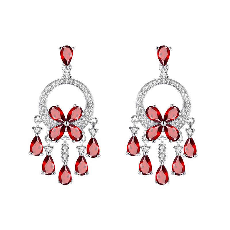 S925 Silver Colorful Crystal Tassel Earrings French Palace Style Drop Earrings 925 silver